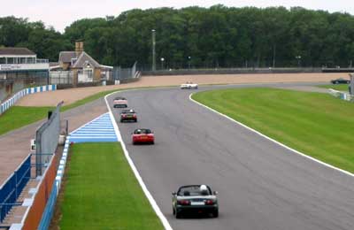 Russell speeds down the pit straight